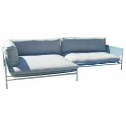 Ecksofa Canvas Stoff Brio Malva Bianco Blau Gestell Rostfreier Stahl Inklusive Kissen