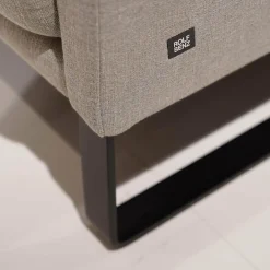 Ecksofa Cara Bezug Stoff 14.162 Steingrau Fuß Kufe Stahl Schwarz Ablage Eiche Furniert Mit Verstellbarem Rücken