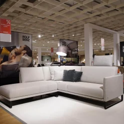 Ecksofa Cara Bezug Stoff 14.162 Steingrau Fuß Kufe Stahl Schwarz Ablage Eiche Furniert Mit Verstellbarem Rücken