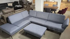 Ecksofa Caruba Stoff Elsass Blau Gestell Aluminium Füße Pulverbeschichtet Aluminium Schwarz Mit Manuellen Verstellungen Inklusive Hocker