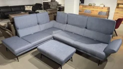 Ecksofa Caruba Stoff Elsass Blau Gestell Aluminium Füße Pulverbeschichtet Aluminium Schwarz Mit Manuellen Verstellungen Inklusive Hocker