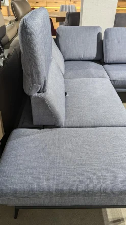 Ecksofa Caruba Stoff Elsass Blau Gestell Aluminium Füße Pulverbeschichtet Aluminium Schwarz Mit Manuellen Verstellungen Inklusive Hocker