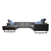 Ecksofa Cassius Stoff Galero Slate Grau Kufe K001 Schwarz Mit Kopfstützen Und WallAway Funktion