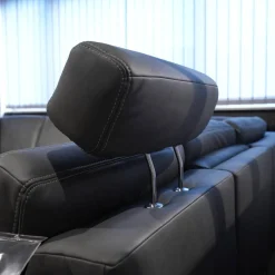 Ecksofa Cassius Stoff Galero Slate Grau Kufe K001 Schwarz Mit Kopfstützen Und WallAway Funktion