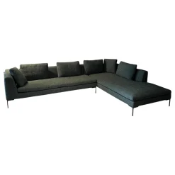 Ecksofa Charles Large Stoff Super Sirte Kieferngrün Füße Aluminium Schwarz Verchromt Lackiert