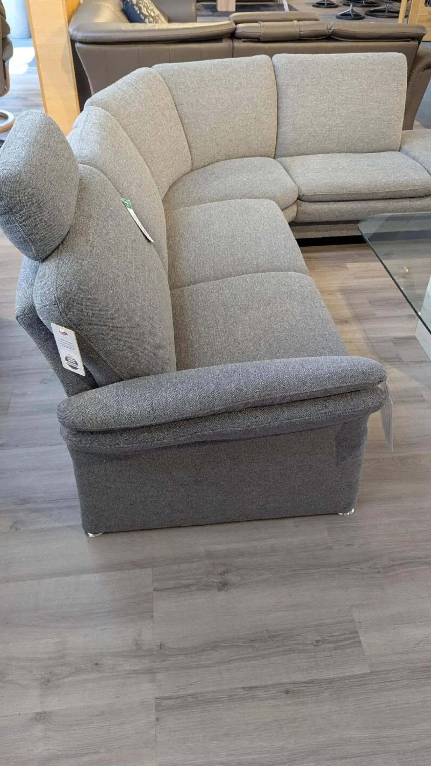 Ecksofa Chronos Stoff Medusa Rauchblau Grau Blau Metallfuß M01 Poliert Armlehne Klappbar Inklusive Kopfstütze