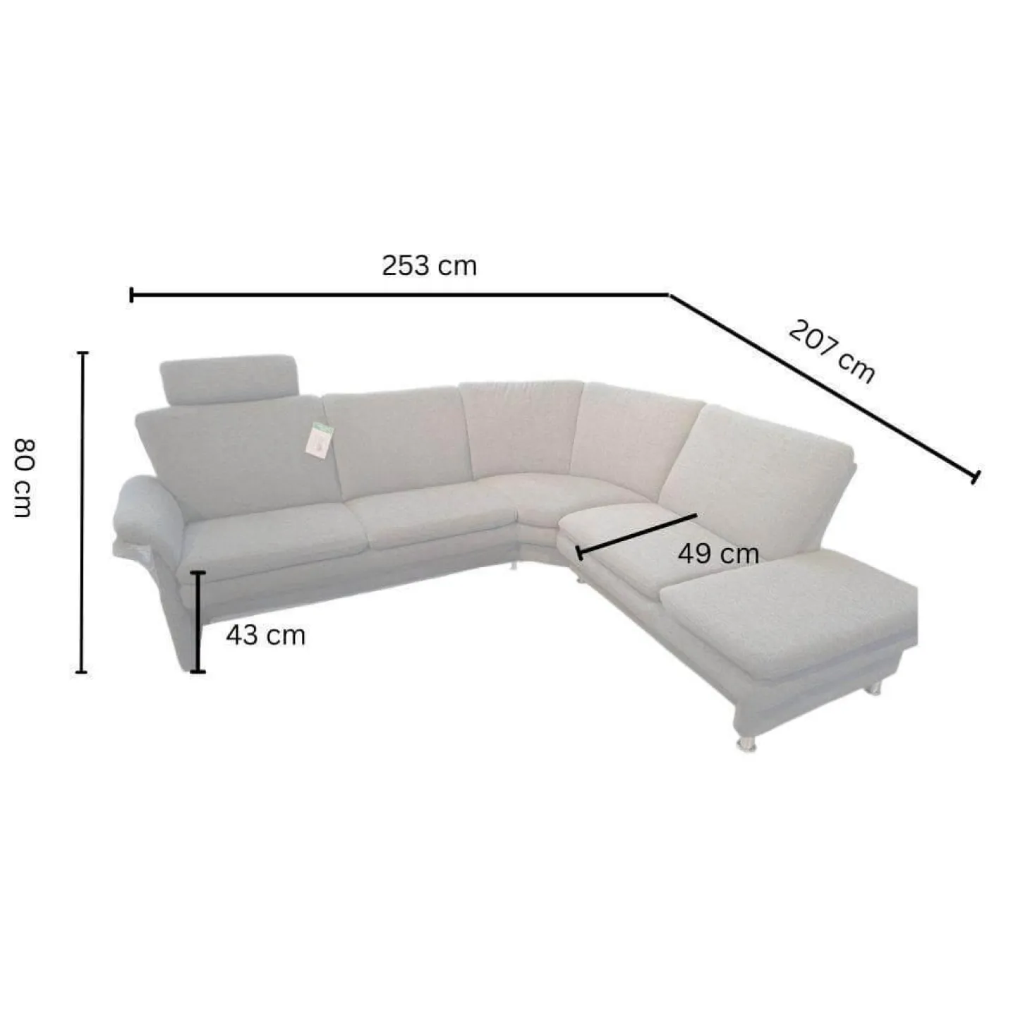 Ecksofa Chronos Stoff Medusa Rauchblau Grau Blau Metallfuß M01 Poliert Armlehne Klappbar Inklusive Kopfstütze