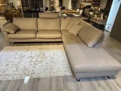 Ecksofa Classics 500 Leder 43.400 Stone Grau Fuß CL80 Hochglanz mit 3 Kissen