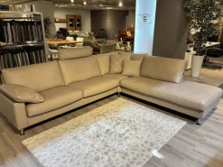 Ecksofa Classics 500 Leder 43.400 Stone Grau Fuß CL80 Hochglanz mit 3 Kissen