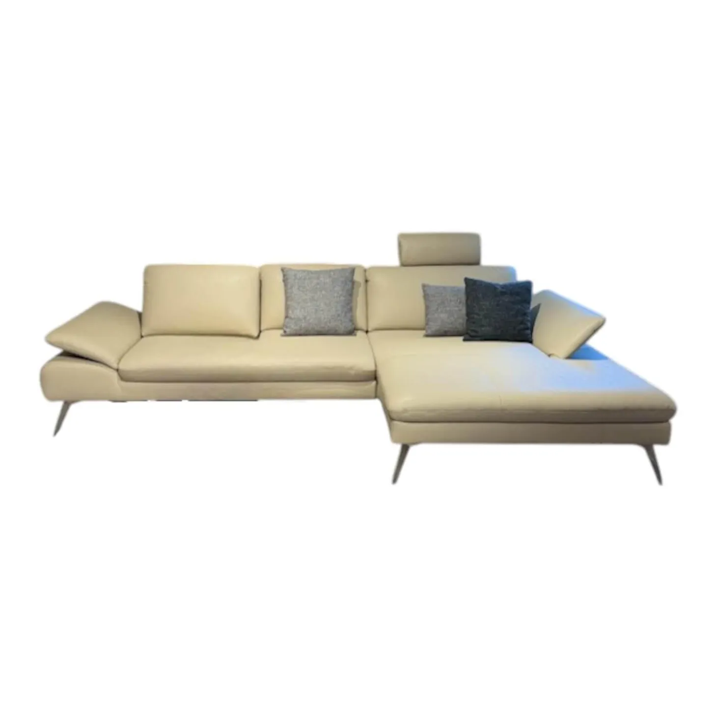 Ecksofa Collina Leder WP Ecru L50 Beige Metallfüße Gebürstet Inklusive Kopfstütze