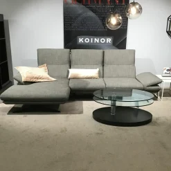 Ecksofa Cono Stoff Kaleido Grau Braun Kufengestell Metall Schwarz Inklusive Kissen