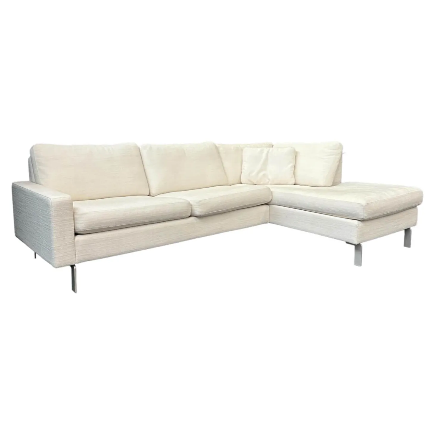 Ecksofa Conseta Bodenfrei Stoff 7149 Weiß Schmalfüße F04 Feinstruktur Stahl Mit Filtgleiter