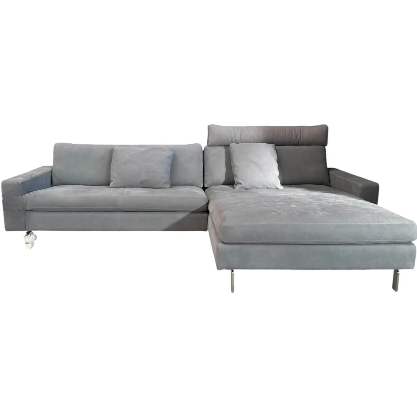 Ecksofa Conseta Leder 682 Elefantengrau Schmalfuß Edelstahl Inklusive Kopfstütze Und 2 Armlehnenkissen