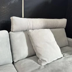 Ecksofa Conseta Leder 682 Elefantengrau Schmalfuß Edelstahl Inklusive Kopfstütze Und 2 Armlehnenkissen