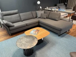 Ecksofa Conseta Stoff 7146 Grau mit Kissen und Kopfstütze