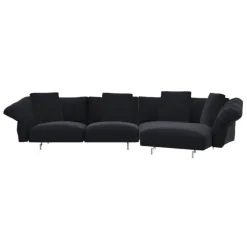 Ecksofa Dambo Stoff Serra 850 Blau Navy Füße Glanzpoliert mit 4 Kissen