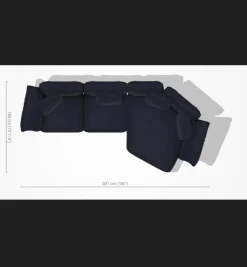 Ecksofa Dambo Stoff Serra 850 Blau Navy Füße Glanzpoliert mit 4 Kissen