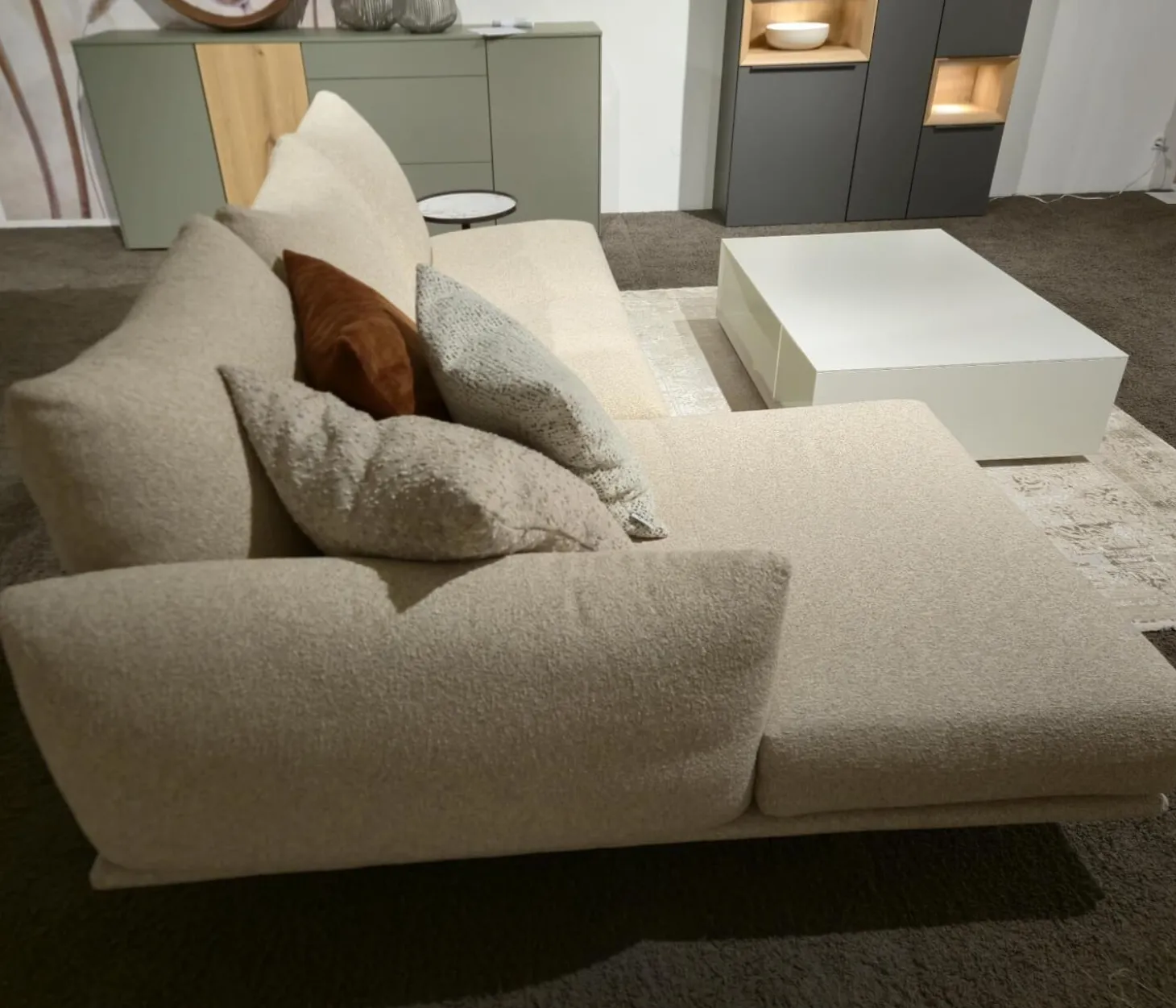 Ecksofa Dragees Stoff Flash Dance Strech 202 Sabbia Beige Fuß Metall Graubraun Ricamo Inklusive Kissen