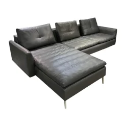 Ecksofa Dyo Leder L3162G Silky Grau Fuß Aluminium Matt Gebürstet Mit Wendekissen