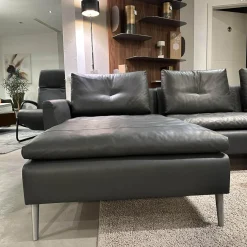 Ecksofa Dyo Leder L3162G Silky Grau Fuß Aluminium Matt Gebürstet Mit Wendekissen