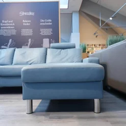 Ecksofa E 200 Leder Paloma Sparrow Blue Blau Füße Metall Mit Kopfstütze
