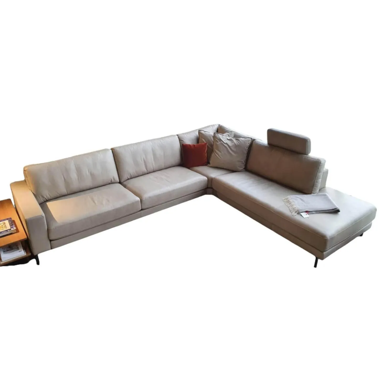 Ecksofa Ego Leder Stone Grey mit Nackenrolle