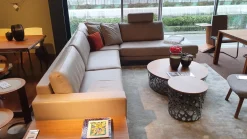 Ecksofa Ego Leder Stone Grey mit Nackenrolle