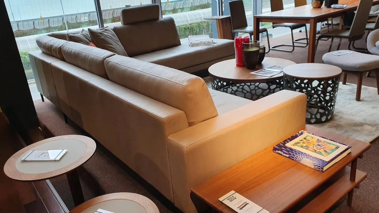 Ecksofa Ego Leder Stone Grey mit Nackenrolle