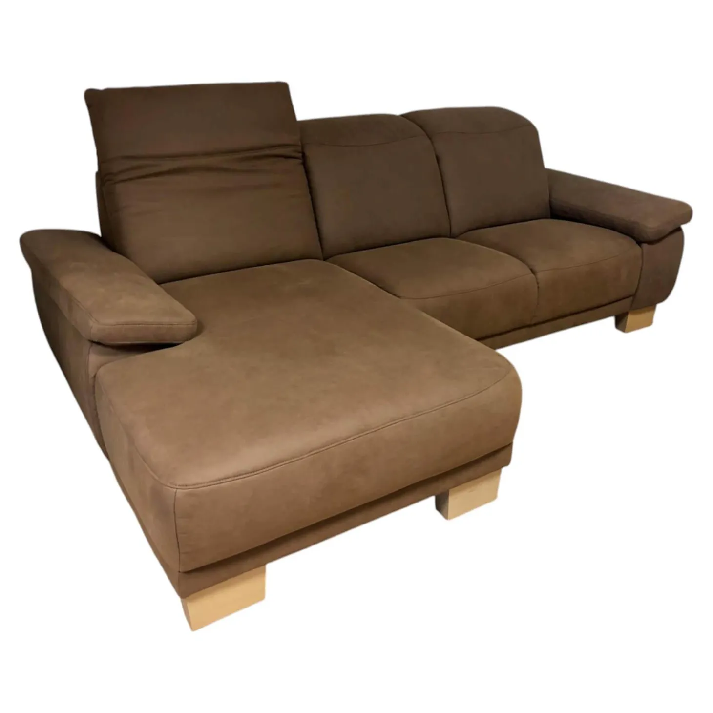 Ecksofa Fabeo Stoff Valentina 603 Zim Braun Holzfüße Buche Natur
