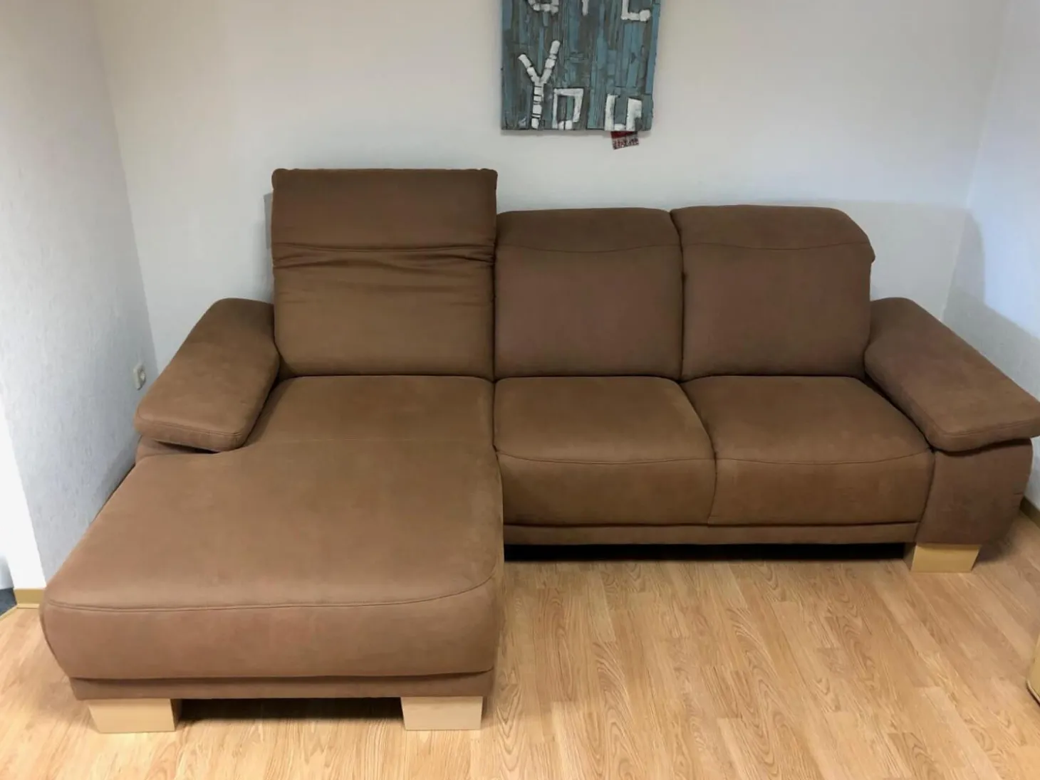 Ecksofa Fabeo Stoff Valentina 603 Zim Braun Holzfüße Buche Natur