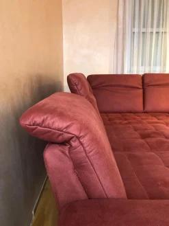 Ecksofa Family Relax 3 Stoff Deluxe Ziegel Rot Füße Metall Mit Bettauszug Inklusive Hocker