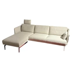 Ecksofa Frame Stoff Danio Sand Creme Flachstahlfuß Chrom Glänzend Mit Klappbaren Armlehnen