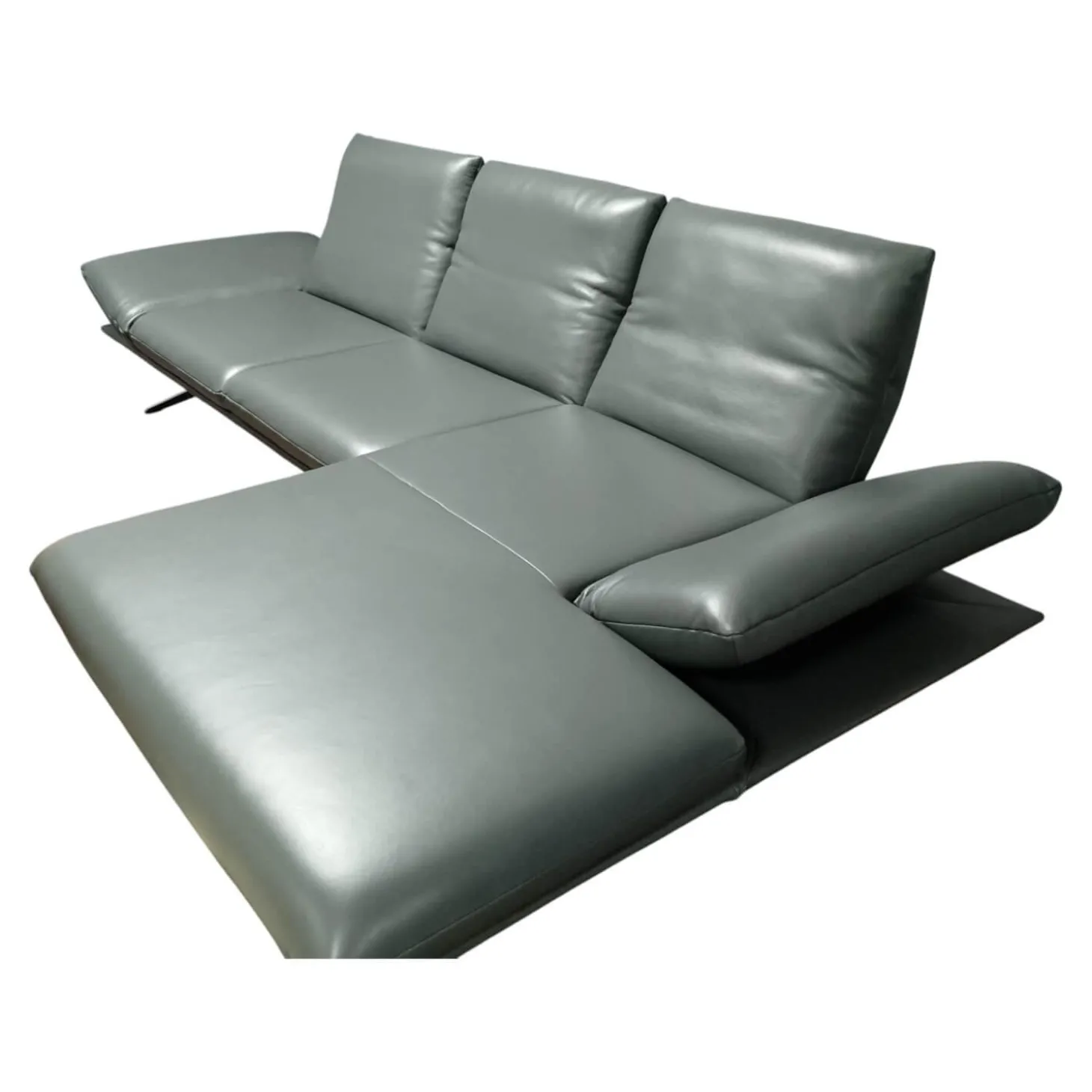 Ecksofa Francis Leder C Classic Pepper Grau Metallkufe Nickel