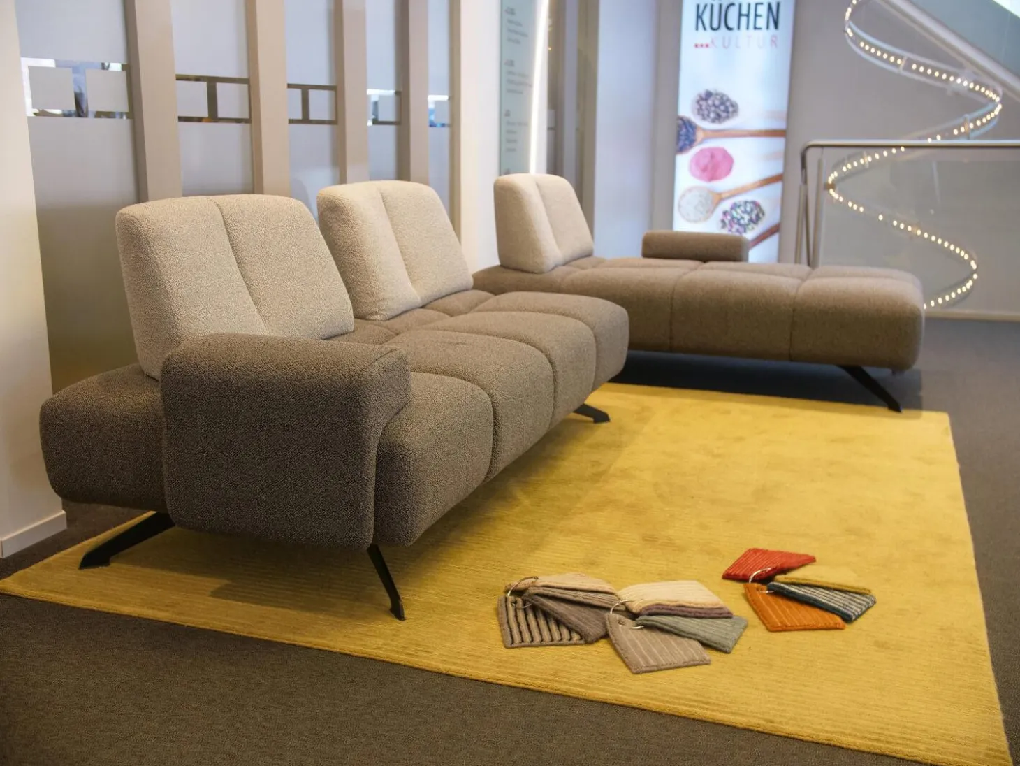 Ecksofa Garnitur WK 515 Joker Stoff Cosmo Anthrazit Light Mit 360 Grad Verstellbarer Rückenkissen