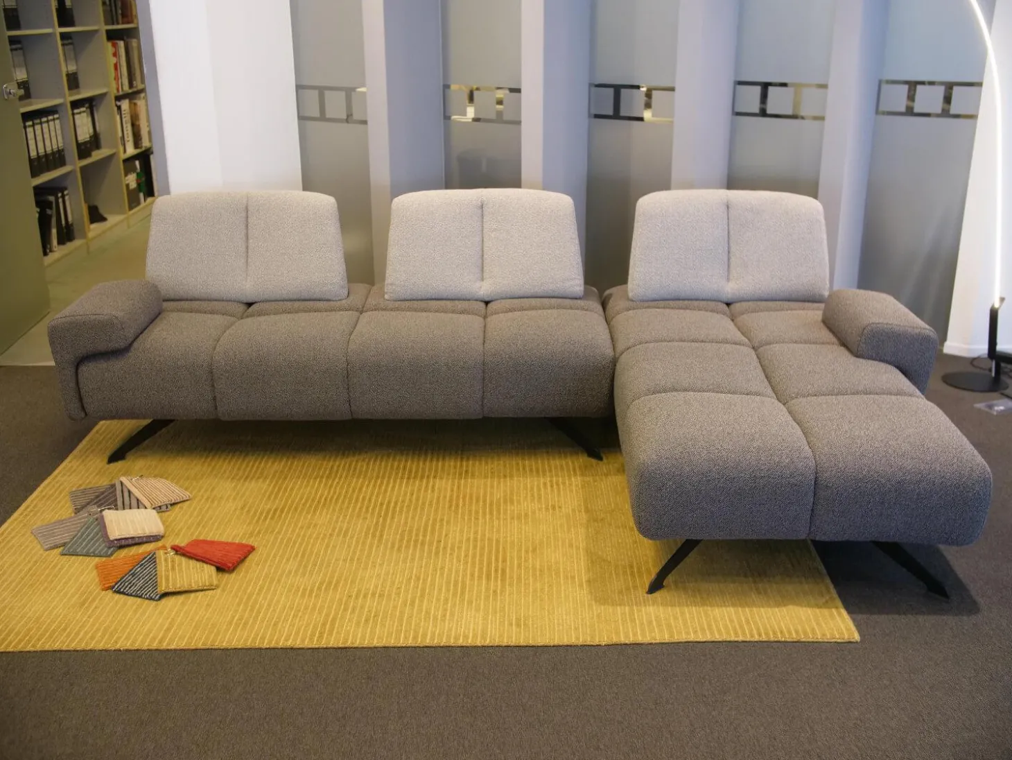 Ecksofa Garnitur WK 515 Joker Stoff Cosmo Anthrazit Light Mit 360 Grad Verstellbarer Rückenkissen