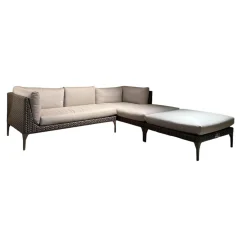 Ecksofa Gartenlounge MU Stoff Natura Taupe Grau Gestell Aluminium Vulcano 305 Geflecht Vulcano 099