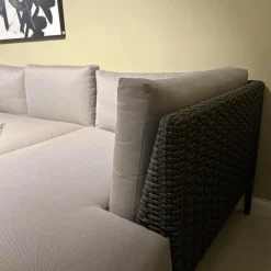 Ecksofa Gartenlounge MU Stoff Natura Taupe Grau Gestell Aluminium Vulcano 305 Geflecht Vulcano 099