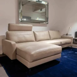 Ecksofa Ginerva Longchair Dickleder 4/80 105 Greige Kiowa Mit Motorischer Relaxfunktion