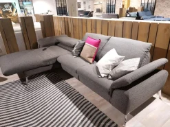 Ecksofa Gotera Stoff Twice Dark Grey Grau Füße Chrom Glänzend Mit Teilmotorischer Schlaffunktion