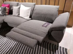 Ecksofa Gotera Stoff Twice Dark Grey Grau Füße Chrom Glänzend Mit Teilmotorischer Schlaffunktion
