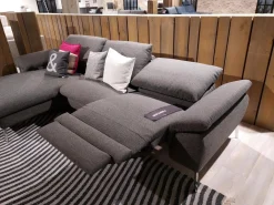 Ecksofa Gotera Stoff Twice Dark Grey Grau Füße Chrom Glänzend Mit Teilmotorischer Schlaffunktion