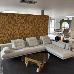 Ecksofa Grand 3 Stoff 240 Corsaro Stone Melange Beige Füße Aluminium Poliert Inklusive Längliches Tablett Tray