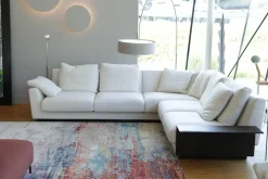 Ecksofa Grand Suite Stoff Tonga 7615 Off White Weiß Abschlusselement Leder Saddle Coffee