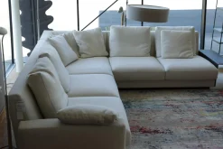 Ecksofa Grand Suite Stoff Tonga 7615 Off White Weiß Abschlusselement Leder Saddle Coffee