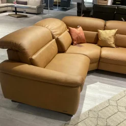 Ecksofa Haar Leder Soft-N Bright Orange Gelb Gestell Kufen Metall Anthrazit