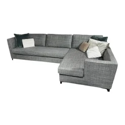 Ecksofa Hailey Stoff Chameleon Salvia 4145 085 Grau Fuß Matt Schwarz Pulverbeschichtet