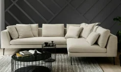 Ecksofa Helmi Stoff Cord Nature Sand Metallfuß Schwarz Matt