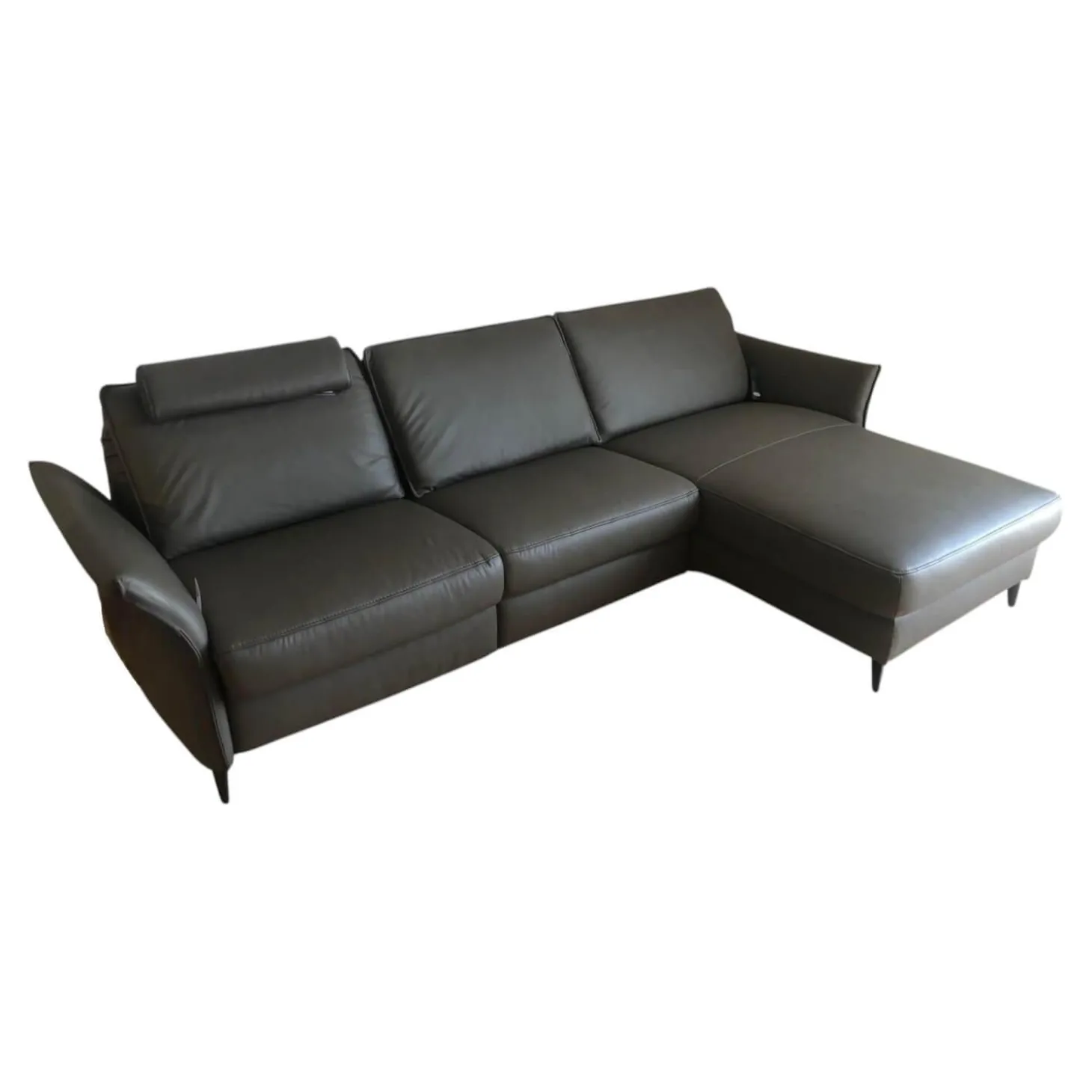 Ecksofa HU RL20001 Leder Vivre Greystone Grau Füße Aluminium Schwarz Lackiert Mit Verstellbaren Rückenpolster