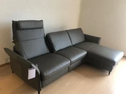 Ecksofa HU RL20001 Leder Vivre Greystone Grau Füße Aluminium Schwarz Lackiert Mit Verstellbaren Rückenpolster