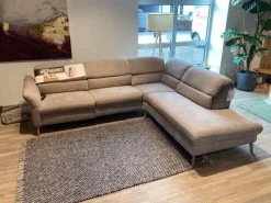 Ecksofa Jacksonville Stoff Yelda Taupe Beige Füße Massivholz Geölt